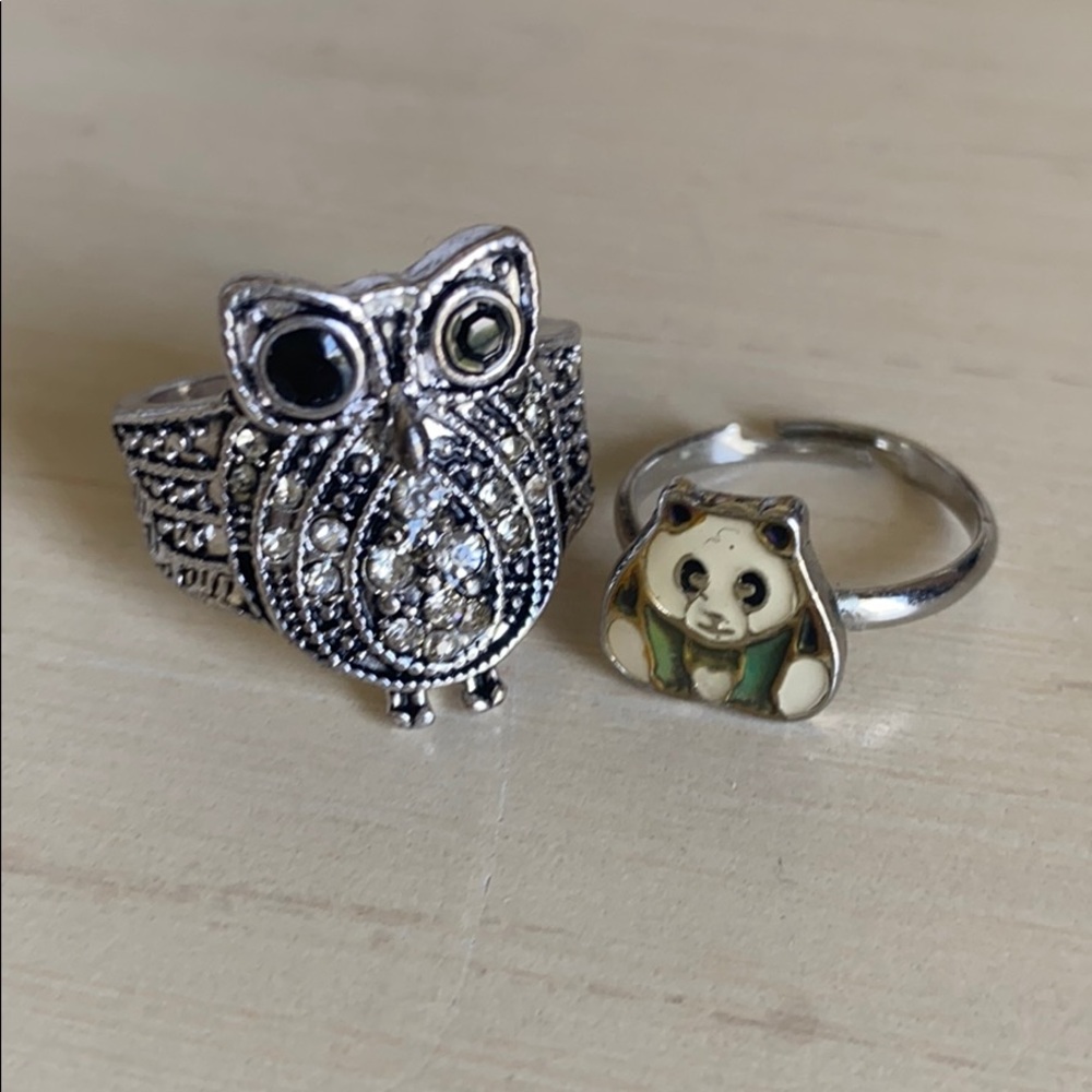 One owl gem ring and a panda mood ring